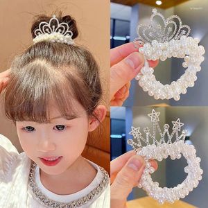 Hair Clips Pearl Flower Ring Rope Children Crown Tiara Princess Sweet Elastic Rhinestone Headwear Girls Kid Accessories