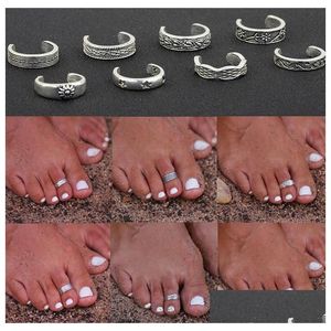 Zehenringe 8pcs Elegante Frauen 925 Sterling Sier Ringfuß einstellbarer Strandschmuck Modenschau Retro -Stil Körper Juwelch DHIHM DHIHM