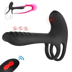 Articoli vibranti Dual Penis Ring Dual con stimolatore del clitoride per la lingua per erezione più forte che migliora i vibratori sexy giocattoli sexy