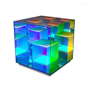 Lâmpadas de mesa y acrílico hipercubo caixa de caixa de arte decoração de computadores decoração luminosa lâmpada de lâmpada colorida noite