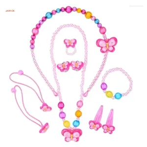 Necklace Earrings Set N1HE Stylish Girls Jewelry Butterfly Children Chain Bracelet Rings Dress Up