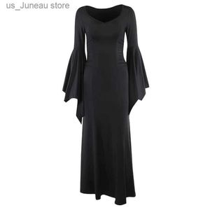 Basic Casual Dresses Sexy Elegant Lace Flared Long Slve High Split Maxi Dresses Vintage Black Velvet Chain Patchwork Bodycon Long Dress Grunge Robe 1 T240415