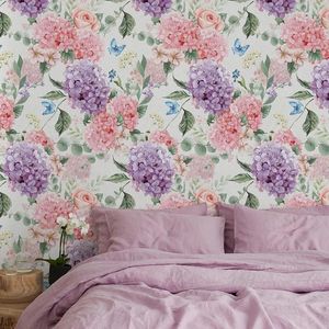 Wallpapers Elegant Watercolor Floral Room Wallpaper Pink Flowers Chic Peel And Stick Home Decoration Waterproof PVC Wall