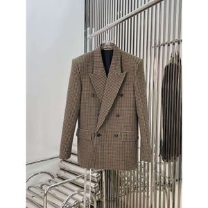 2024 Spring New Women 50% Wool Plaid Double Breasted Blazer Coat med midi kjoldräkter uppsättningar GDNZ 2.18