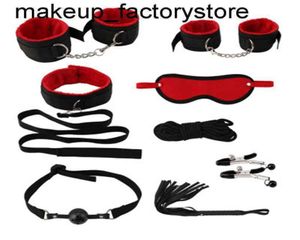 Massaggio 8pcsset giocattoli sessuali esotici viola rosa nero per donne uomini giochi adulti bdsm bondage corda manette manette plug della coda gag accessi9860130