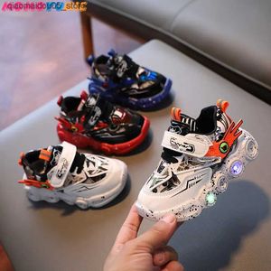 Sneakers Autumn Fashion Childrens Sports Shoes Luminous Sports Lace Light Childrens Casual Shoes Flash Shoes Baby Girls Boys Preschool Shoes Q240413