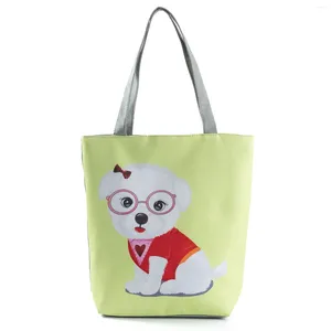 Väska casual tecknad glasögon hund tryckt axel kvinnor stor kapacitet eko återanvändbar shopping djur design utomhus kvinnlig