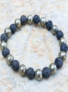 MG0369 New Design MenEnergy Bracelet Natural Pyrite Lava Stone Beaded Bracelet Powerful Encourages Clarity Jewelry4970248