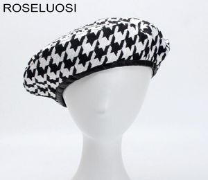 ROSELUOSI Autumn Winter Fashion Houndstooth Berets Hats For Women Black White Bonia Caps Female Gorras S181017088316230