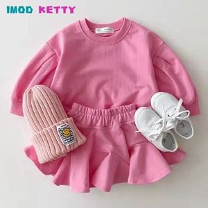 Clothing Sets 2024 Spring Style Korean Edition Children Suit Girls Sweatshirt Set Ruffles Outfits Princess Baby Girl Skirts