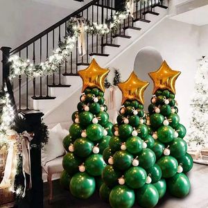 Decorazione per feste Green Christmas Tree Forest Balloons Gold Foil Star per il giardino domestico Anno