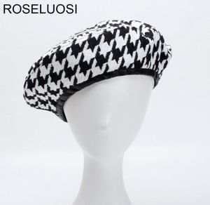Roseluosi осень зимняя мода Houndstooth Berets Шляпы для женщин Черно -белая Bonia Caps женщина Gorras S181017084619186