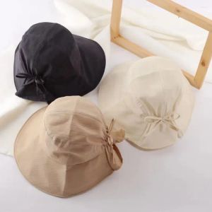 여성을위한 디자이너 썬 하트 와이드 브림 모자 버킷 모자 패션 간단한 단색 조절 가능한 접이식 캡 UV 보호 선 스크린 캡