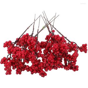 Kwiaty dekoracyjne 10pcs Burgundii Berry Pick LiveLee Bałkachy wystrój Bożego Narodzenia Symulowany Ozdoba Czerwone jagody do dekoracji