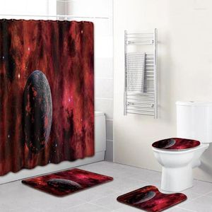 Duschvorhänge kreativer Sternenhimmel 4 Stcs wasserdichte Vorhang Bad Matte Toilettenpolster Set Muster Teppich