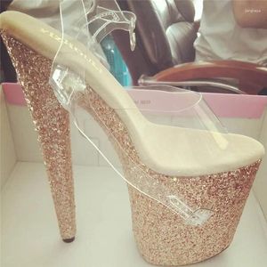 Dance Shoes 8 Inch Sexy Khaki Glitter Platform Stilettos 20 Cm Pole Heels Model Sandals In Customized Colors