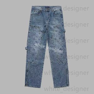 Designer Men Jeans Men's Jeans Designer Pants Light Luxury and Fashionable Spring Flower Pants American Retro Heavy Industry Washed Old Print Splicing HH76252