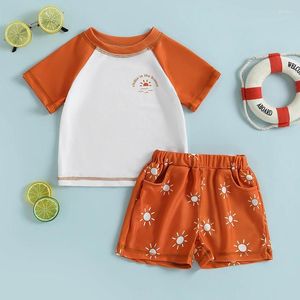 Kleidungsstücke Kleinkind Baby Jungen Sonnenbadeanzug zweiteiliger Badeanzüge Kurzarm T-Shirt und Shorts Abrichtschutz Set Badebekleidung