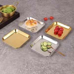 Teller 304 Edelstahl quadratische Platte Grilltopf Gemüse Gerichte Obstgeschirr Gold Silber Flachboden