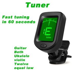 Tuner de guitarra universal preto clipe-on 360 graus rotativo LCD LCD Visor automático Tuning Bass Ukulele Violin Tuner