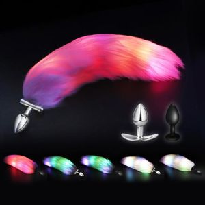 Metal Anal Plug Foxtail Anal Sex Toys Butt Plug Erotic Sex Toys Lighting Feather Luginous Tail Anal Plug5897240