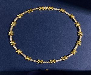 2022 NYTT ANDE X LETTERkaraktär Halsband för kvinnliga smycken Zirkon Mosaikklo Borrerad Smooth Surface Metal Gift3805872