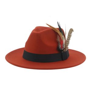 Hut Fedoras Winter Women Hut Männer fühlten Hut Feder Luxus Fashion lässige Hochzeitshochzeit Männer Frauen Fedora Chapeau Femme Bonnet 240401