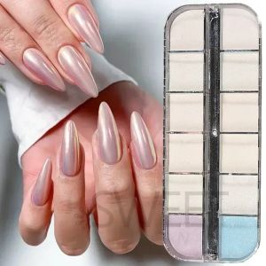 12 kolorów aurora proszek paznokieć Pigment Pigment Mirror White opalizujący bajka drobne Chrome odblaskowe pocieranie się na kurzu manicure dekoracje