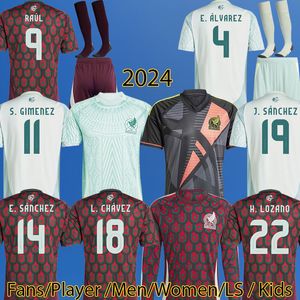 Mexiko 24 25 Copa Soccer Jerseys Chicharito Raul Lozano 2024 Home Away Player Fans Version J Gallardo Kits Kids Set Women Football Shirt Peacock Design Uniforms 331