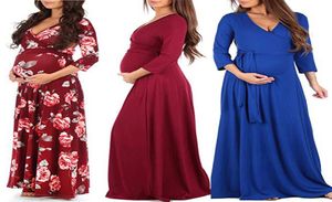 Donne Floral Maternity Dress 14 Colori Abiti in gravidanza a maniche lunghe Maternità Domande Domande in pizzo solido Vneck Domande 3199377