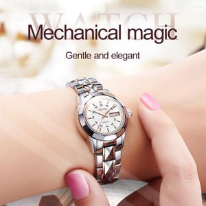 Relógios de pulso JSDUN Original Women's Women's Tungsten Steel Strip Automatic Mechanical Watch Week Fashion A Lady's