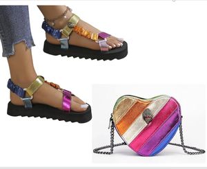 Kurt Geiger London Kensington Rainbow Sandals Designer słynne kolorowe podglądanie stopa grube podeszwy sandały plażowe kapcie przeciw poślizgowe płaskie dno kapcie 36-43