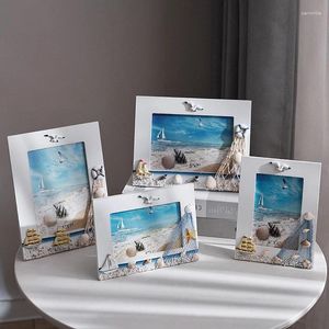 Frames 5/6/7 Inch Ocean Wind Po Frame Shell Sailboat Wooden Mediterranean Style Children Desktop Picture Gifts