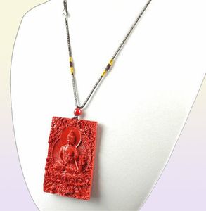 Kinesisk naturlig röd organisk cinnabar sten Buddha hänge halsband mode charm smycken lyckliga amulet gåvor för kvinnor män19211833927695