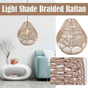 Ljushållare pendellampa skugga papper rep rotting boho handvävd deco korg lampskärm led belysning hem interiör dekoration f8k7