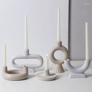 Candle Holders Hipster Unique Round Candlestick Ornament Display Modern Wedding Double Tube Ceramic Container Donut Holder