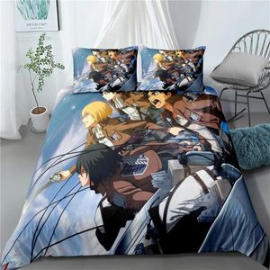 Conjuntos de roupas de cama 2/3 peças Japan Anime Conjunto 3D Ataque de impressão na capa de edredão Titan para o quarto Cedro de castel em casa Passagem (sem folhas)