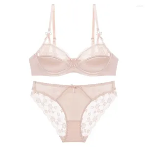 Bras Sets Women's Flower Embroidery Lace Lingerie Set Summer Female Thin Cotton 3/4 Cup Bra Top Edge Decor Outfit For Pretty Girl