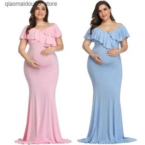 Maternity Dresses New Pregnant Womens Dress Photography Props Plus Size Elegant Pattern Cotton Photo Shooting Long Skirt Q240413