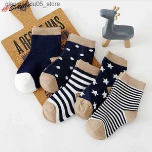 Kids Socks 5 pairs of baby socks newborn baby boy socks 0-1-3-7Y childrens pure cotton animal design faded soft childrens girl socks Q240413