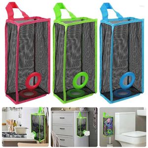 Kitchen Storage Eco-friendly PVC Material Grocery Bag Holder Plastic Garbage Pouch Organization Tool Red/green/blue Optional 30 14.5 10 Cm