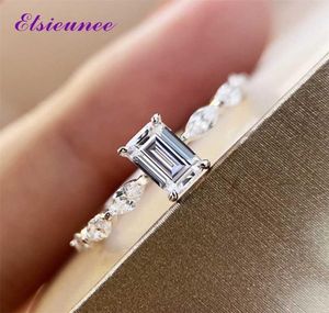 Elsieunee 100 925 Sterling Emerald Cut смоделированное бриллиантовое обручальное кольцо мода