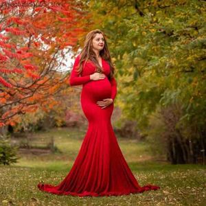 Mutterschaftskleider schwanger Frauen Tiefe V-Ausschnitt Langsamen Mutterschaftsfotografie Kleid Meerjungfrau Babyparty Maxi Kleid Q240413