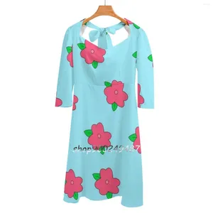 Abiti casual camicia grassa Abito da collo quadrate Dolce Sweet Summer Women Elegant Halter Stampa Homero Cartoon Nuclear Power Flowers