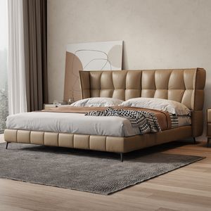 Кожаная кровать для спальни итальянского стиля, легкая роскошная северная Европа современная простая двойная тканевая мастерская