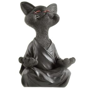 Nyckfull svart Buddha kattfigur meditation yoga samlarobjekt Happy Decor Art Sculptures Garden Statues Home Decorations1057552