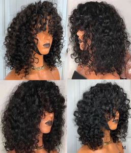 Curta onda de água cortada Bob 360 Perucas frontais de renda com franjas pixie pré -arrancada penteado humano Remy Wigs para mulheres negras 3689544