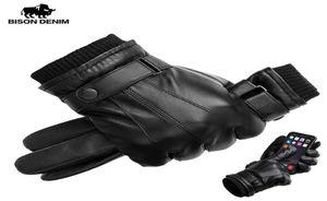 BISON DENIM Men039s Genuine Leather Gloves Touch Screen Gloves for Men Winter Warm Mittens Full Finger handschuhe Plus Velvet S8943295