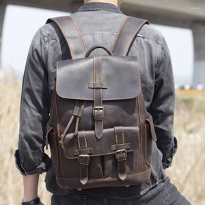 Rucksack Aetoo Retro handgefertigte verrückte Pferdekinne Männer mit großer Kapazität Leder -Reise -Motorradbeutel