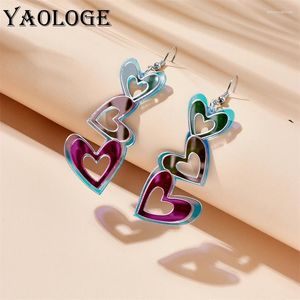 Dingle örhängen yaologe kreativ bländande spegel hjärta älskar lång hänge för kvinnor tjej mode trendig laser akryl smycken gåva